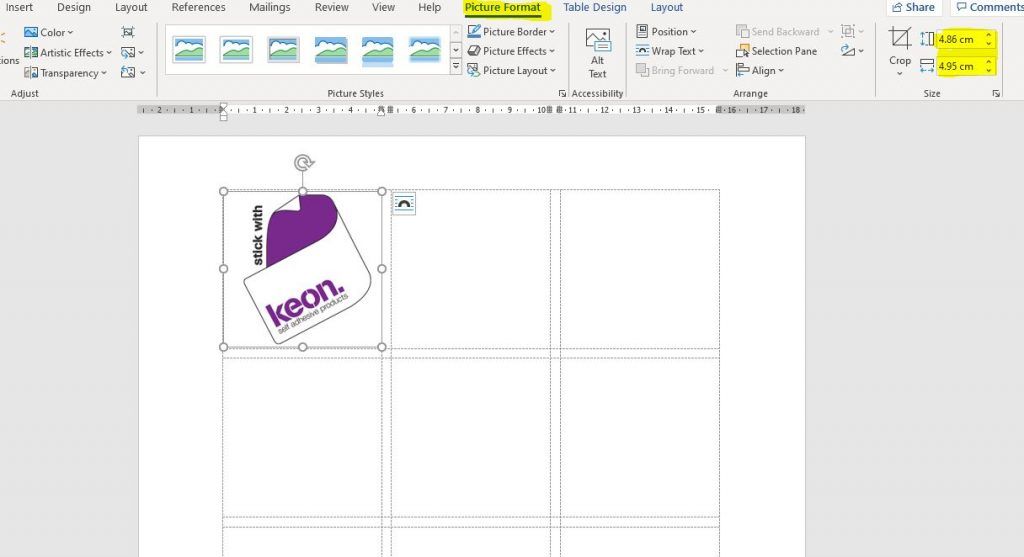 How to use the Picture format tab in a word label template
